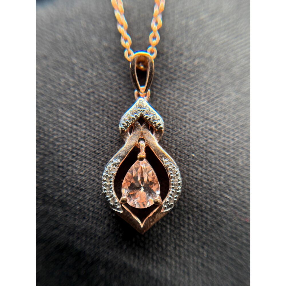 STS Sterling Silver 925 Rose Gold Morganite Pendant Necklace 20"